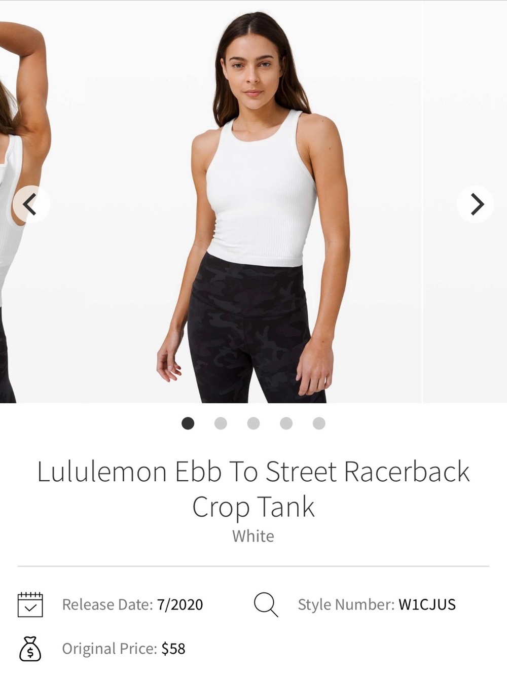 lululemon athletica White Racerback Crop Tank
